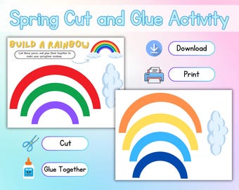 Build a Rainbow Craft Printable Spring Cut and Glue Activity Preschool Weather Craft Template PDF