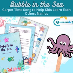 Bubble in the Sea Carpet Time Song Printable, Preschool Circle Time Activity, Ocean Name Learning Game PDF