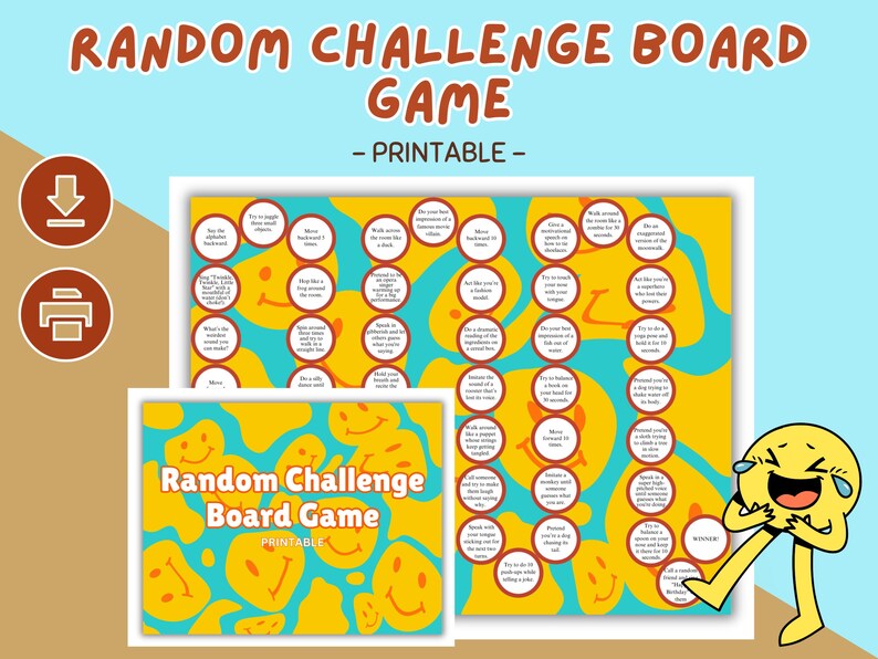 Random Challenges Random Challenge Board Game Printable Party Game for Friends Family ...