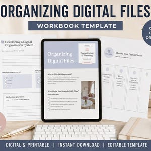 Organizing Digital Files Workbook Template, Digital File Organization Planner, Editable PDF Worksheet Bundle