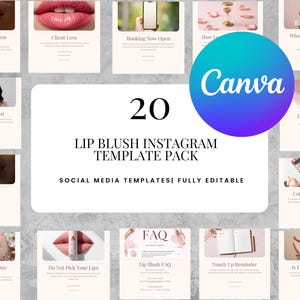 20 Lip Blush Instagram Post Template Pack Canva Social Media Templates for PMU Artists Beauty Businesses