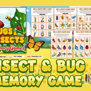 Bugs and Insects Memory Game Printable Matching Cards Preschool Learning Activity Homeschool PDF Set