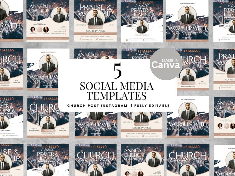 Church Posts 5 Church Instagram Templates Canva Editable Social Media Posts for ...