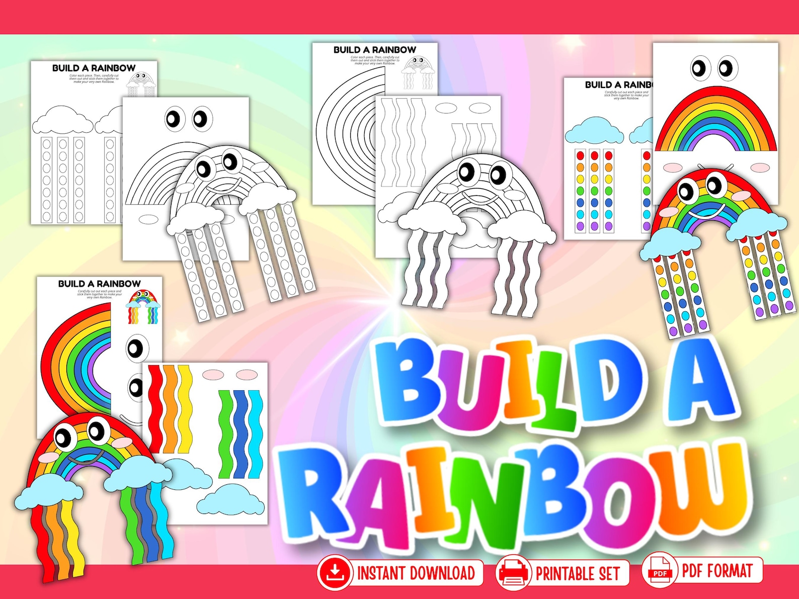 Build a Rainbow Craft Printable Kids Activity Cut and Paste Worksheet ...