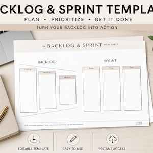 Backlog and Sprint Template| Project Management Planner|  Agile Workflow Printable| Task Tracker