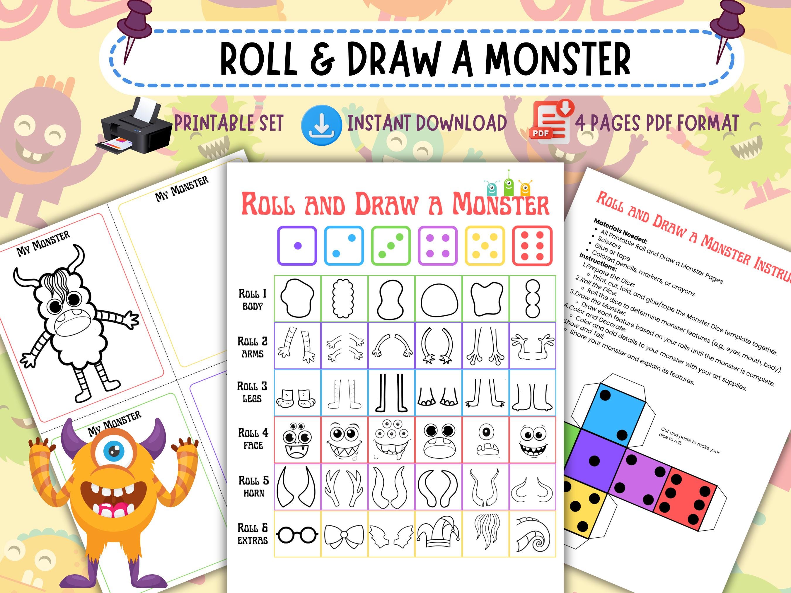 Roll and Draw a Monster Printable Game for Kids – Creative Dice Drawing ...