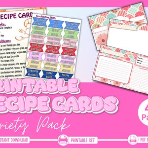 Printable Recipe Cards Variety Pack Recipe Binder Cards Kitchen Recipe Organizer PDF 43 Pages