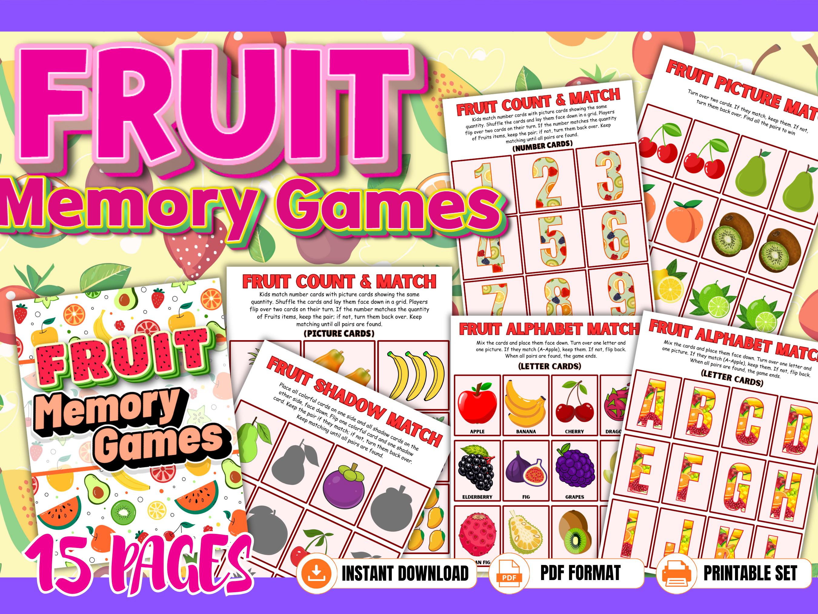 Memory Chess | Jeu de Mémoire avec Cartes Fruits | Jeu Éducatif pour Développer Logique | et Adultes à la Maison École Bureau Parc Voyage Pique- Nique