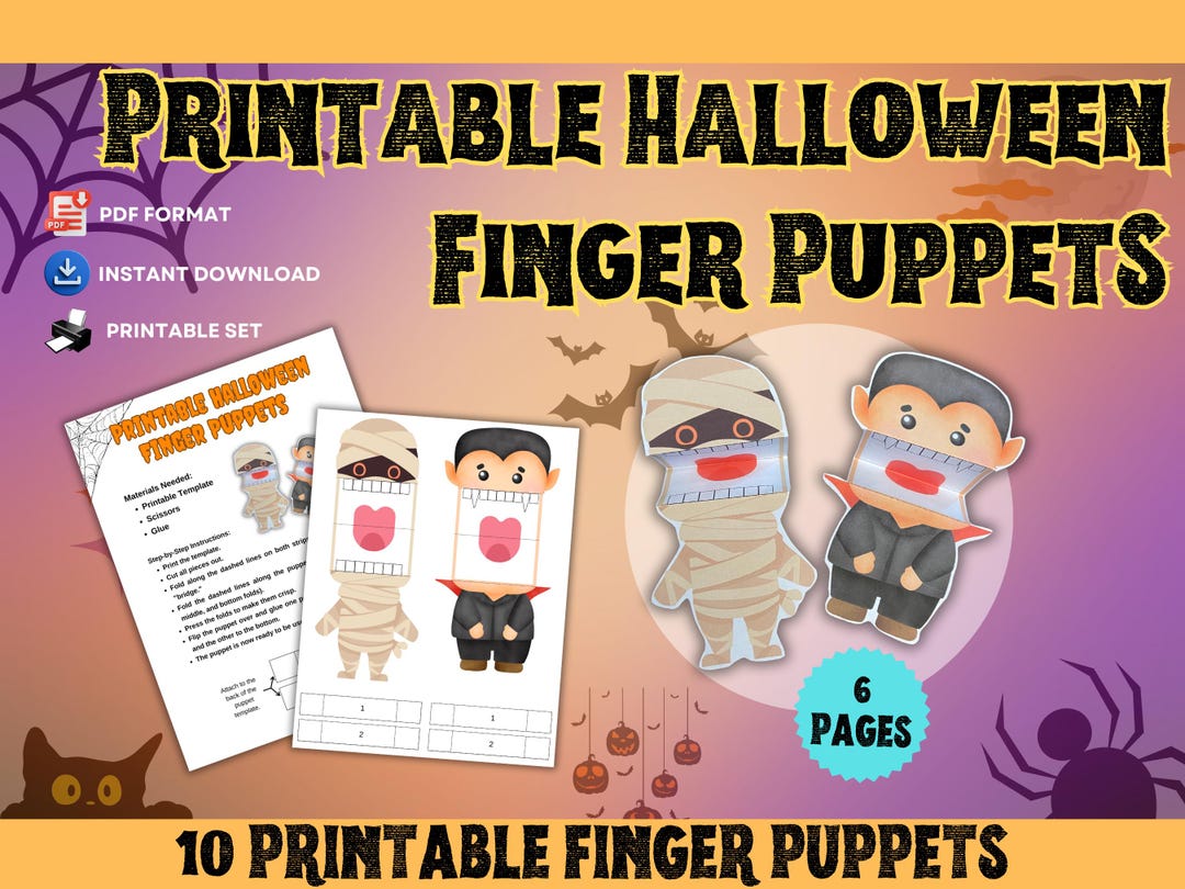 Printable Halloween Finger Puppets PDF Set | Kids Craft Templates ...