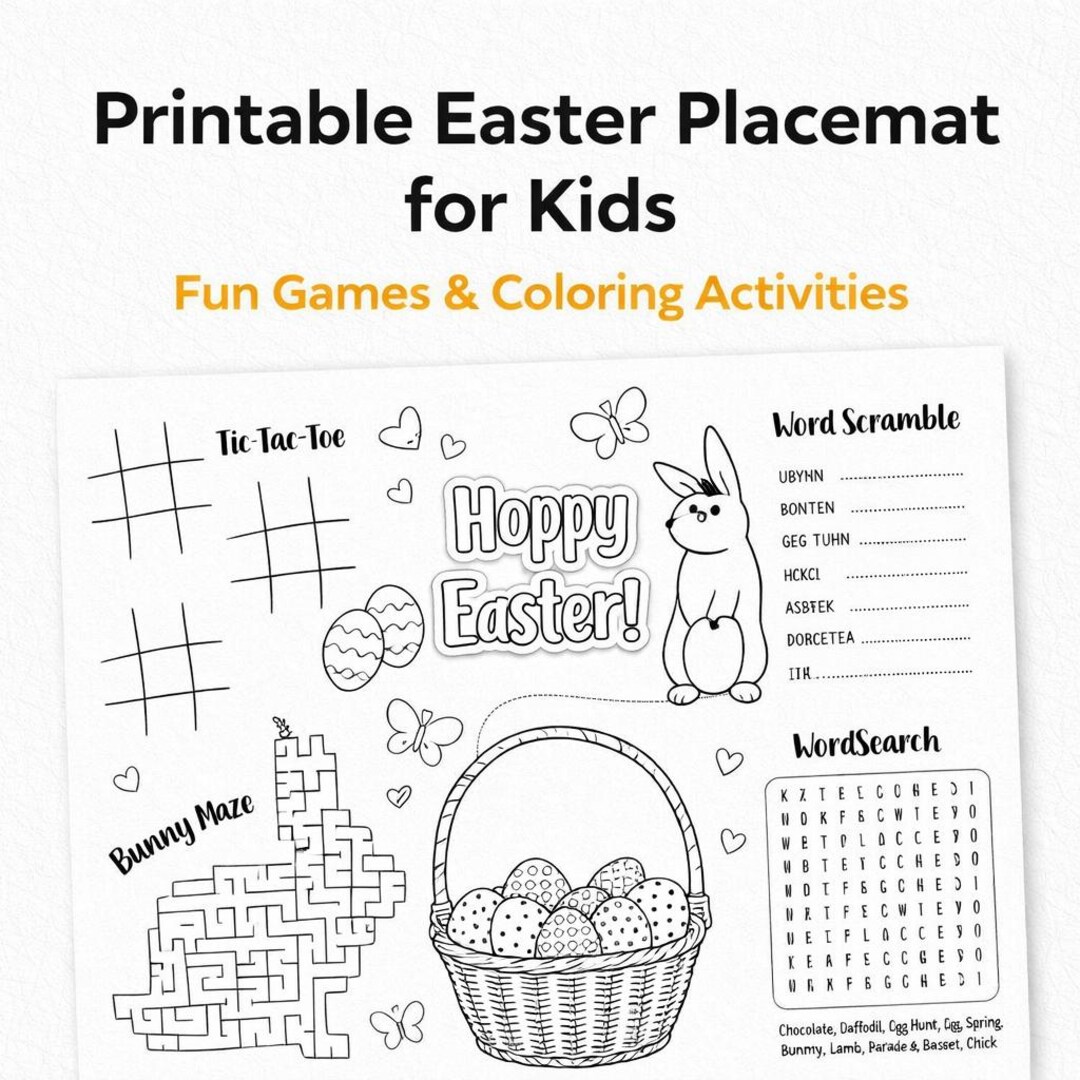 Printable Easter Activity Placemat for Kids Instant Download Fun Games ...