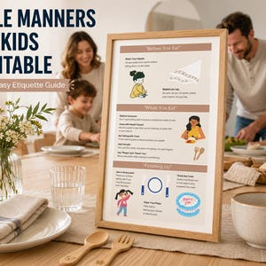 Table Manners for Kids Printable Dining Etiquette Activities Family Mealtime Manners Chart PDF Bundle Workbook