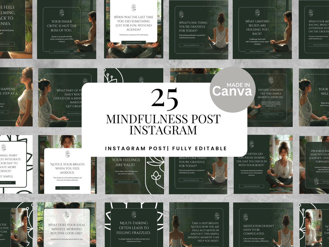 25 Mindfulness Instagram Post Templates Editable Canva Social Media ...