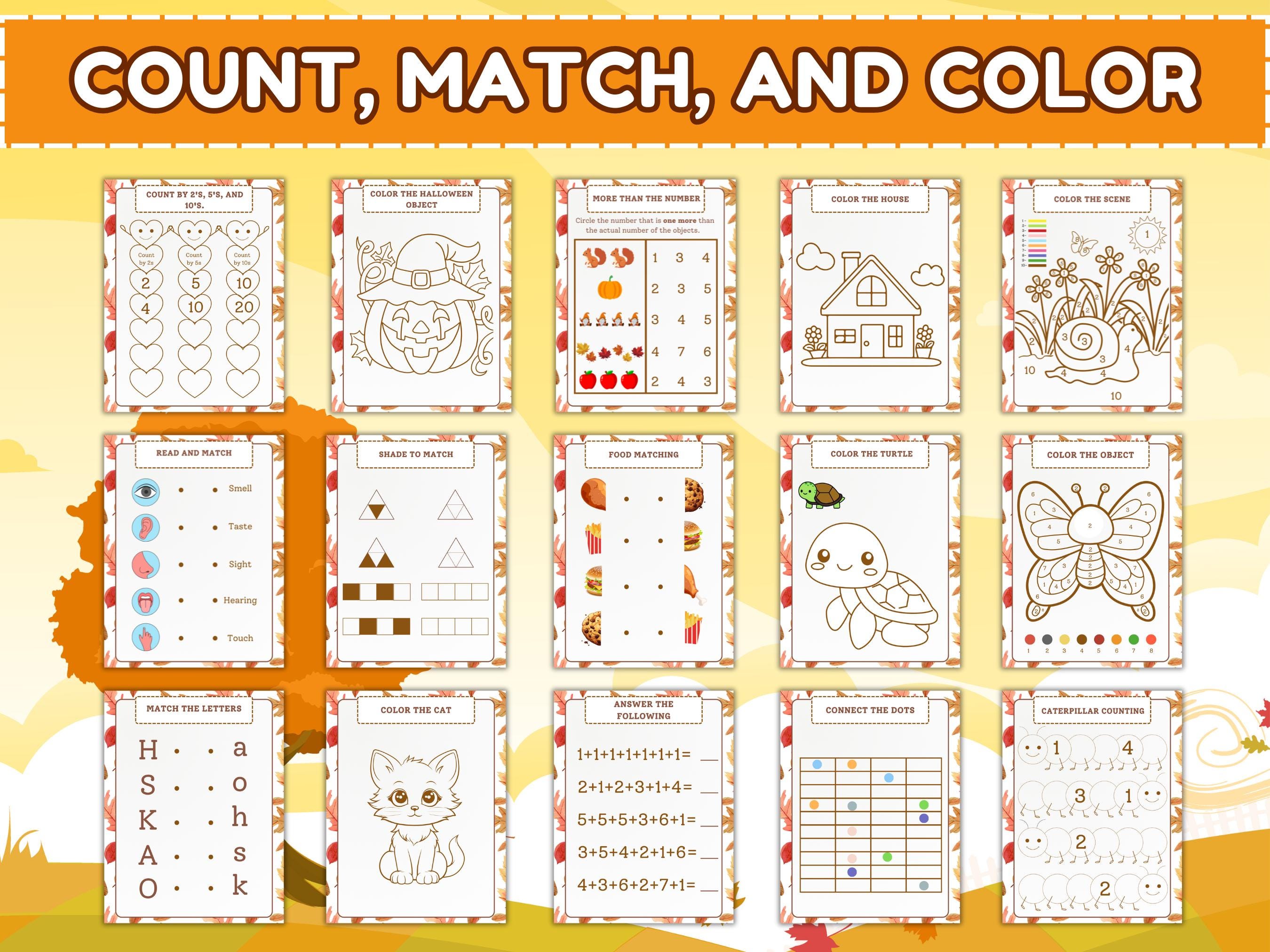 Count Match and Color Printable Worksheets | Fun Learning Activities ...