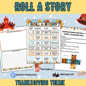 Roll a Story Thanksgiving Writing Activity Printable Creative Writing Game for Kids Classroom PDF Download