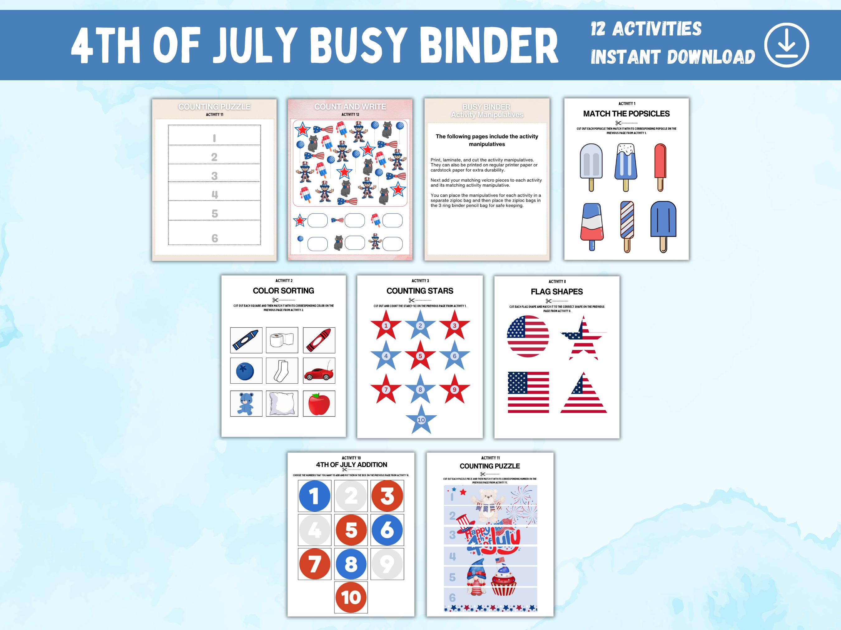 4th of July Busy Binder Printable Activities for Kids | Toddler ...