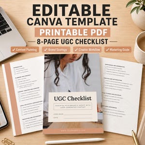 UGC Checklist Template Canva Editable Printable PDF Content Creator Planner Marketing Workflow Guide