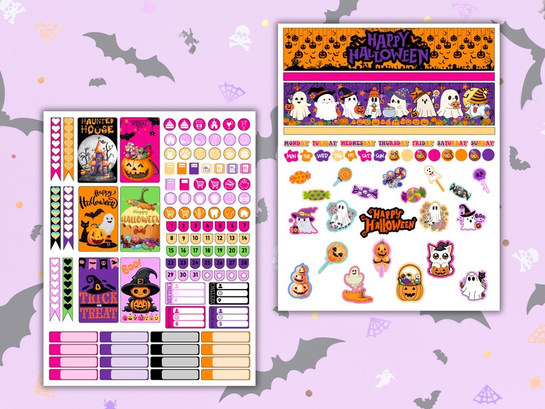 Halloween Planner Sticker Pack Printable | Cute Ghosts Pumpkins Witch ...
