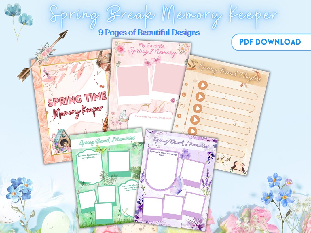 Spring Break Memory Spring Break Memory Keeper Printable | Spring Scrapbook Journal Pages ...