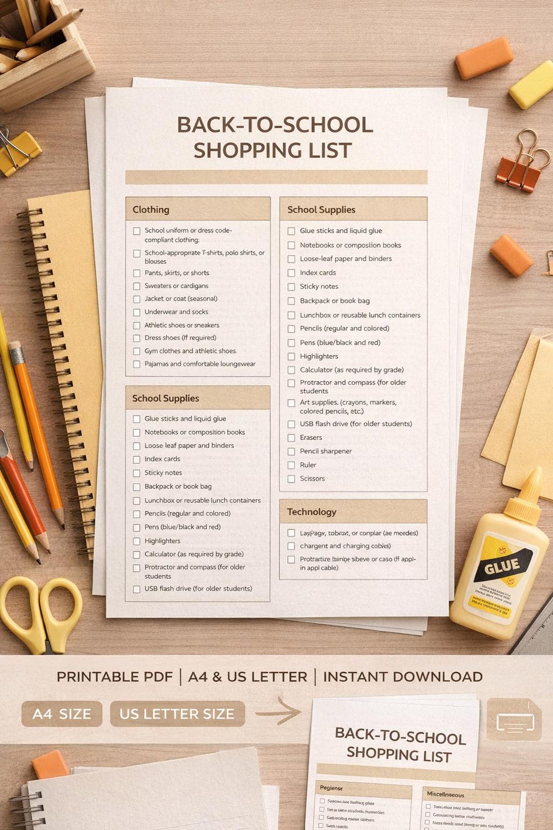 Back to School Checklist Printable Template Editable PDF School ...