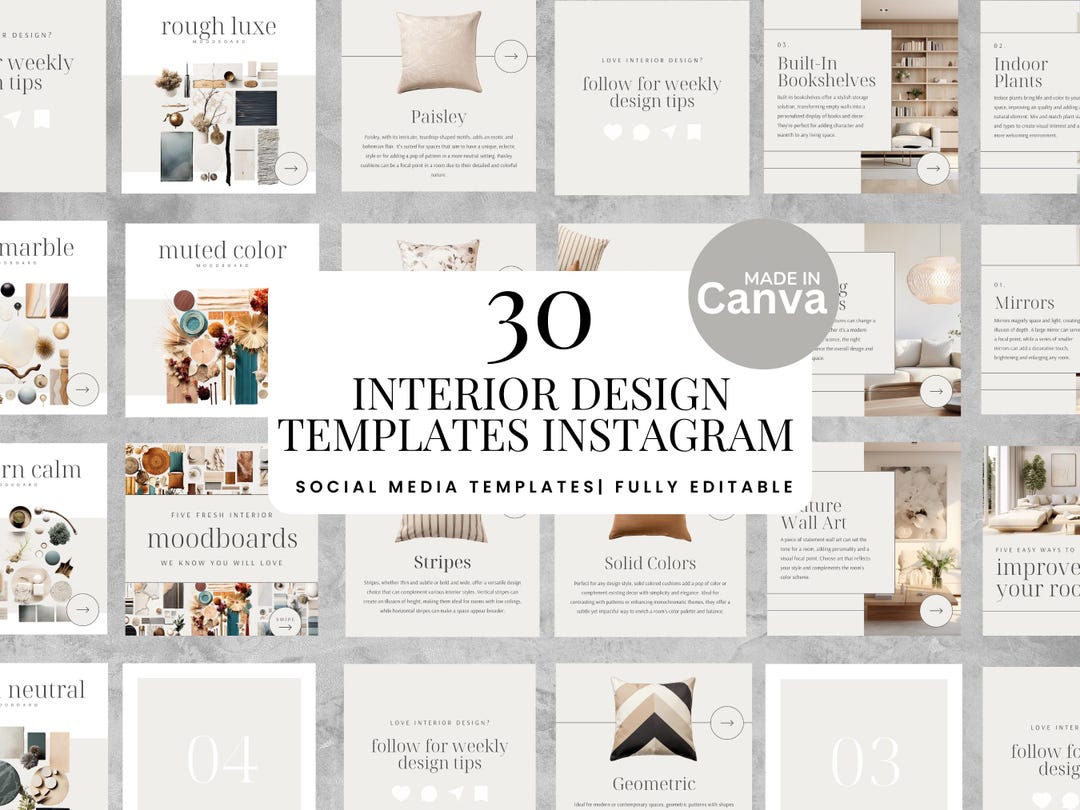 30 Interior Design Instagram Post Templates Canva Editable Carousel ...
