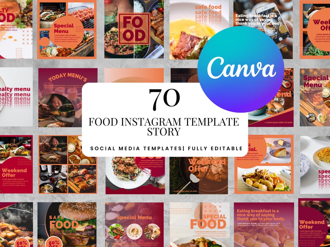 70 Food Instagram Story Templates Canva Editable Social Media Kit for ...