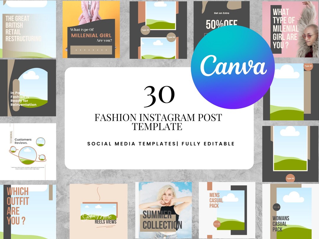 30 Fashion Instagram Post Templates Canva Editable Social Media Kit ...
