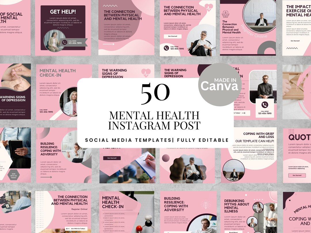 50 Mental Health Instagram Post Templates for Therapists and Wellness ...