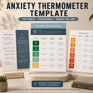 Anxiety Thermometer Template Editable PDF Printable Anxiety Scale Worksheet Mental Health Coping Tool