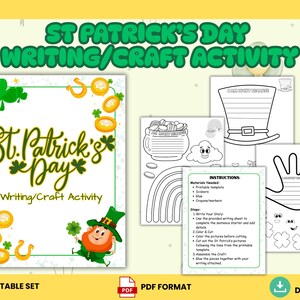 St. Patrick's Day Writing Craft Activity Printable for Kids Lucky Writing Prompts Classroom PDF Kit