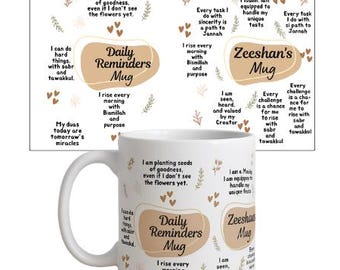 Islamic Affirmations Mug Wrap Template, Boho Leaves (Digital Download)