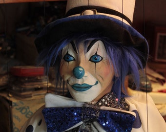 marionette Blue Clown marioneta puppet ooak artdoll títere