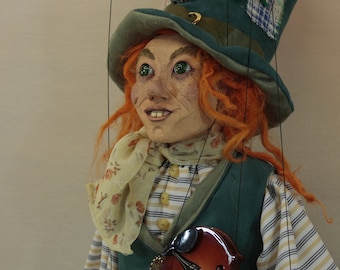 marionette Violinist Leprechaun marioneta puppet OOAK artdoll títere