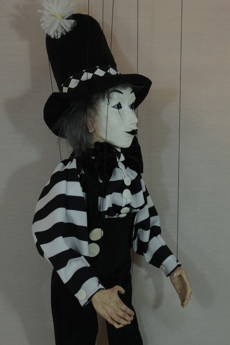 marionet Mime marionet marionet ooak artdoll-títere afbeelding 3