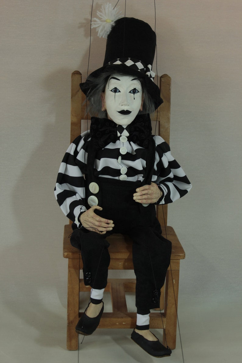 marionet Mime marionet marionet ooak artdoll-títere afbeelding 9