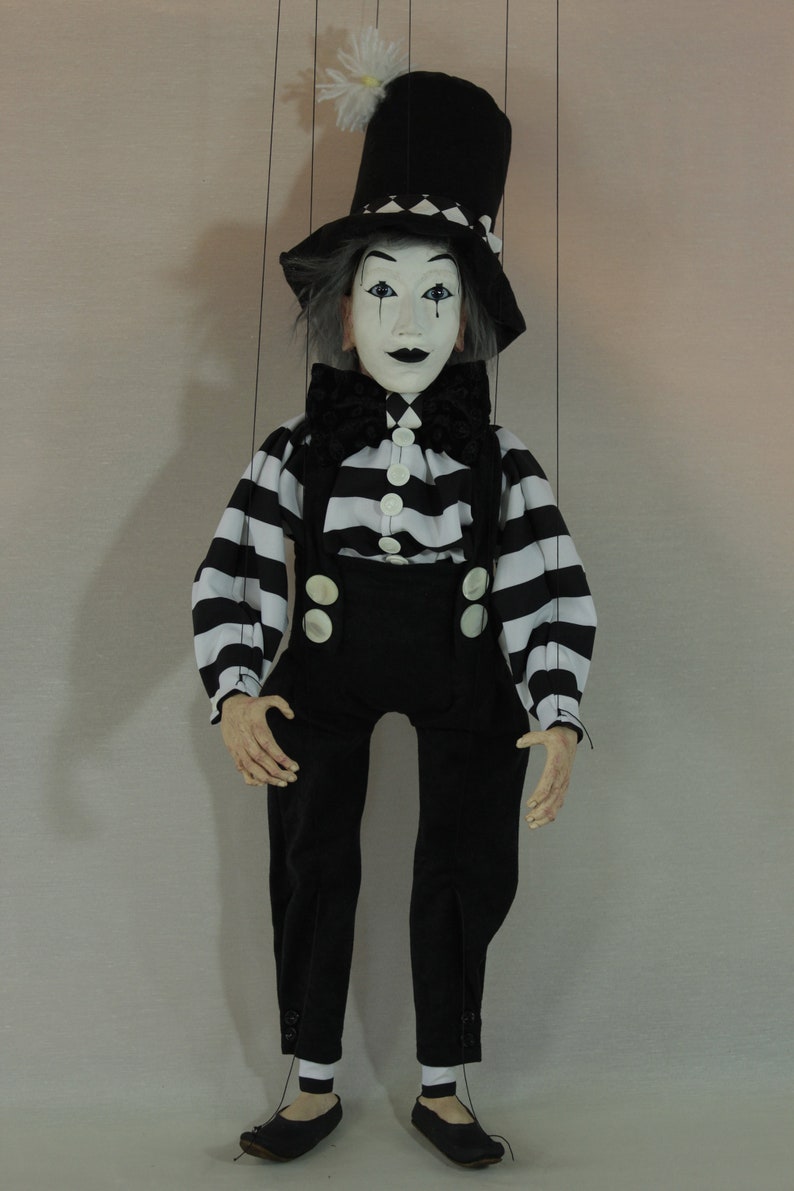 marionet Mime marionet marionet ooak artdoll-títere afbeelding 7