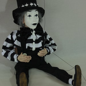 marionet Mime marionet marionet ooak artdoll-títere afbeelding 10