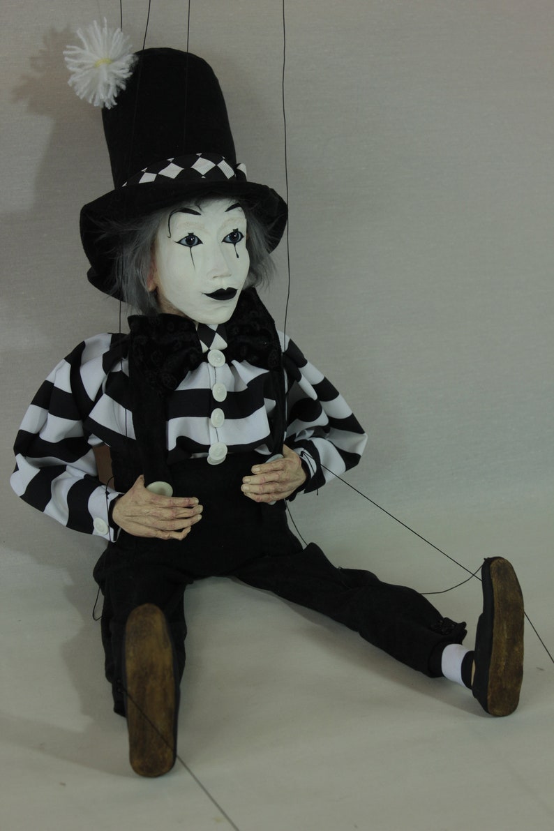 marionet Mime marionet marionet ooak artdoll-títere afbeelding 10