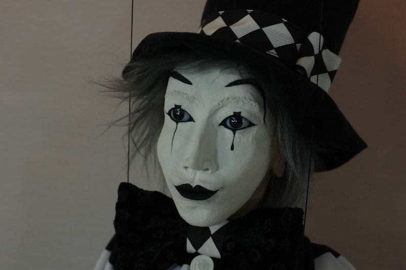 marionet Mime marionet marionet ooak artdoll-títere afbeelding 2