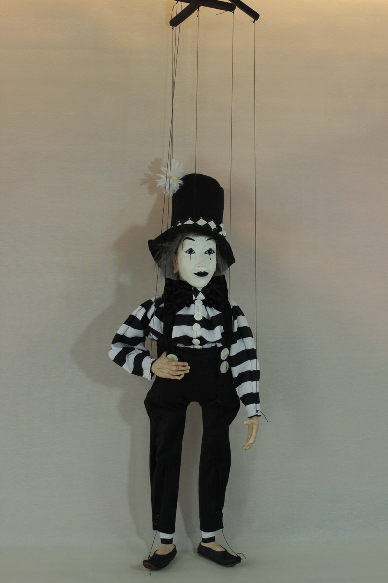 marionet Mime marionet marionet ooak artdoll-títere afbeelding 8