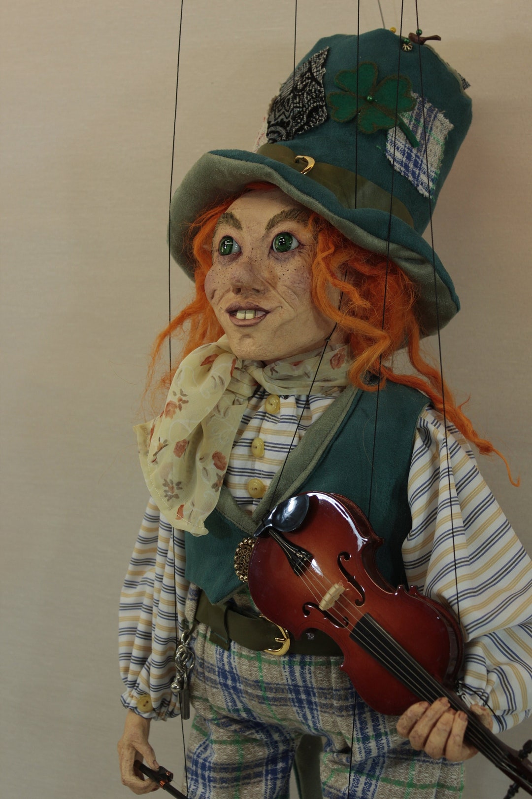Marionette Violinist Leprechaun Marioneta Puppet OOAK Artdoll Títere - Etsy