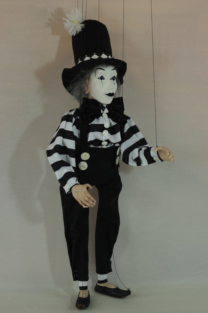 marionet Mime marionet marionet ooak artdoll-títere afbeelding 6