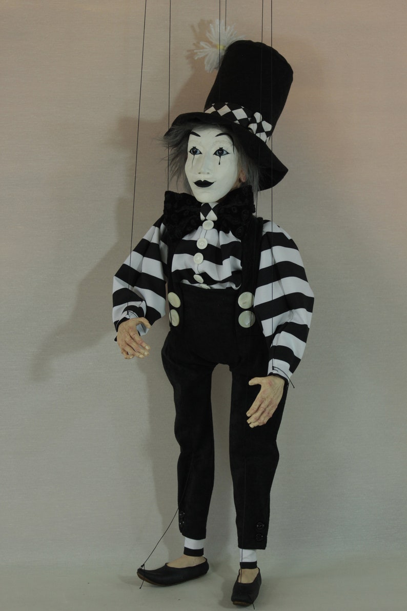 marionet Mime marionet marionet ooak artdoll-títere afbeelding 4