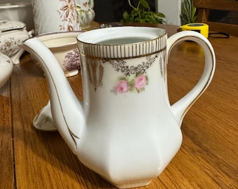 Antique Prussia Hand Painted Roses Pink Gold Kettle