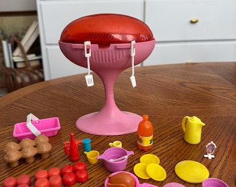 Vintage Barbie grill with misc food items