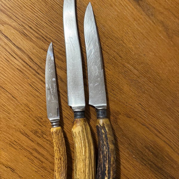 3 stainless steel stag antler handle knives