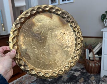 Vintage etched ornate brass tray