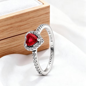 Pandora Elevated Red Heart Ring | Sterling Silver Charm Ring | Romantic Gift for Her