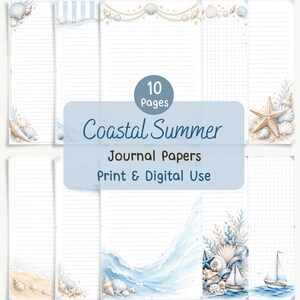 Kustnära sommarjournaler, utskrivbart skrivpapper PDF PNG (digital nedladdning)