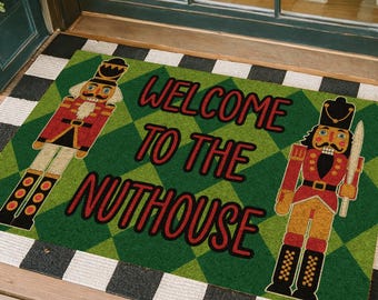Welcome To The Nuthouse, Christmas Snow Coir Door Mat, Front Door Mat, Outdoor Mats, Funny Doormat, Welcome Mats, Coir Mats