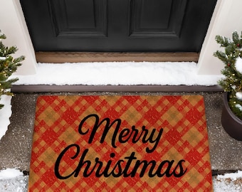 Felpudo navideño, felpudo de fibra de coco con nieve navideña, felpudo para entrada, felpudos para exterior, felpudo divertido, felpudos de bienvenida, felpudos de fibra de coco, felpudo navideño